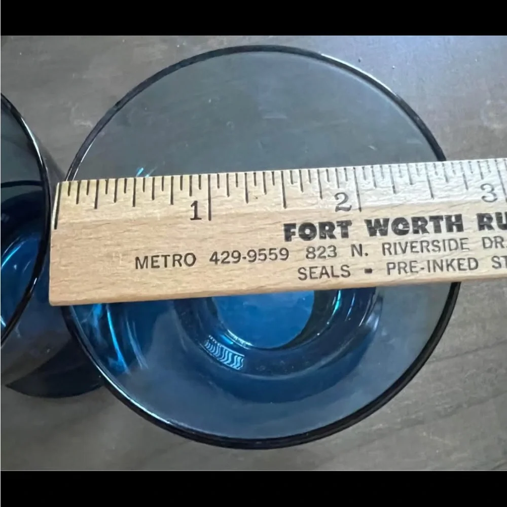 PIER 1. Set of Two Blue Wavy Glass Candle Holders. Holds 1” and Tealight Candles